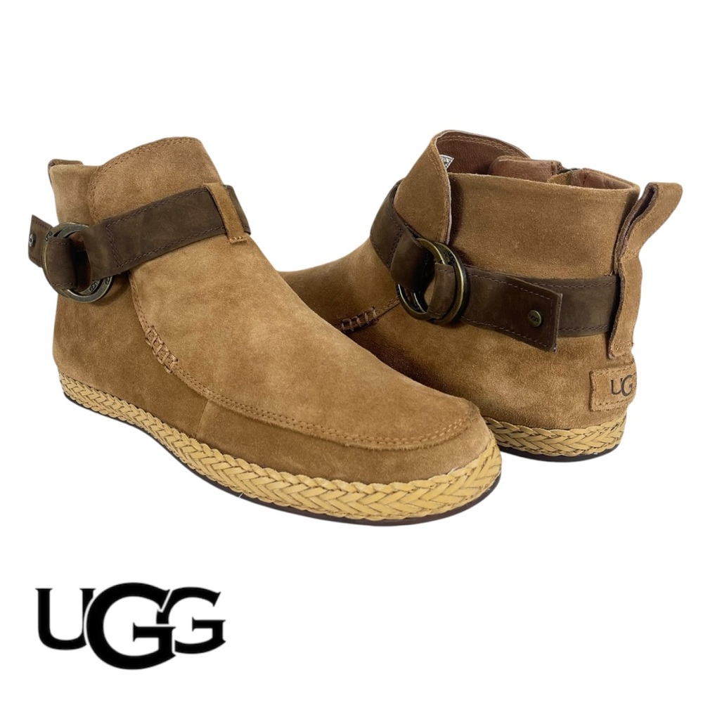 UGG Women 10 Tan Sloan Harness Suede Leather Ankle Booties Boots S/N 1103573